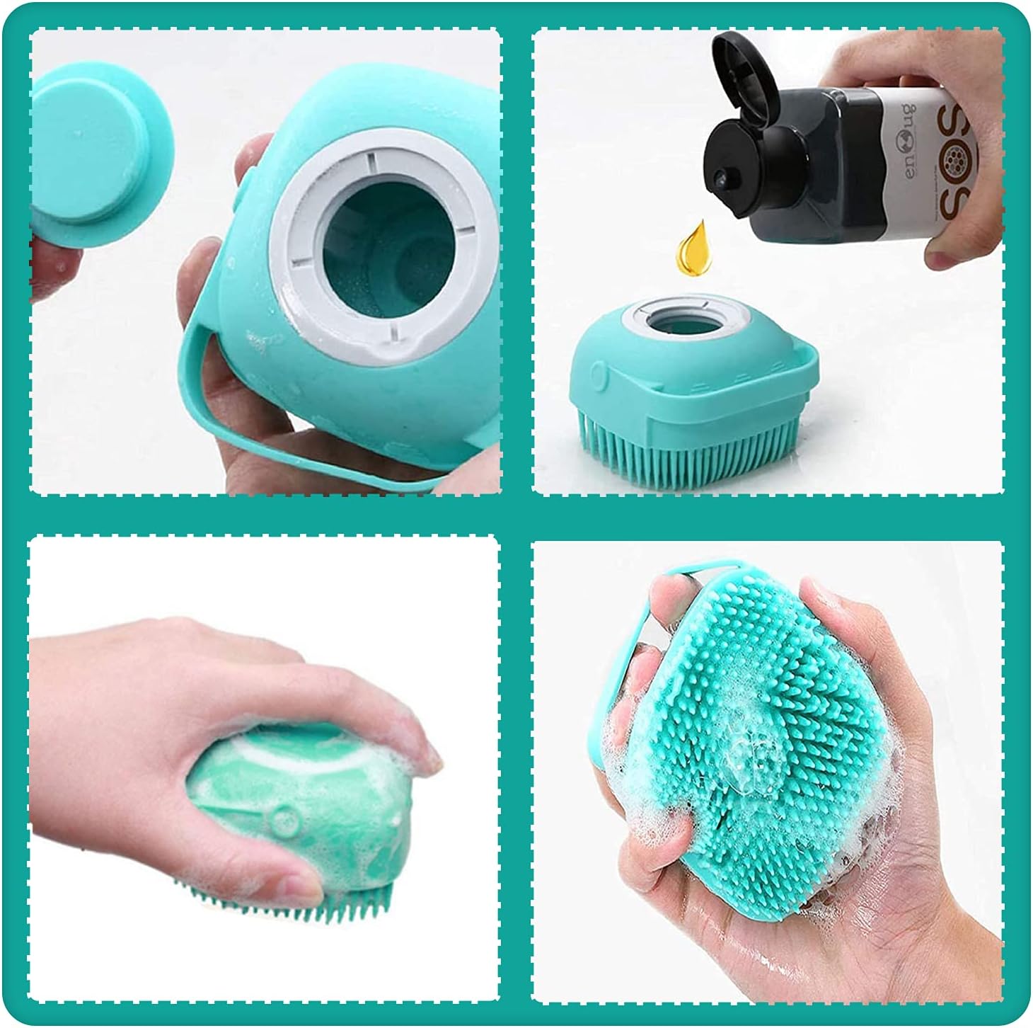 Yellow ELEGX dog shower brush with soft bristles for sensitive skin
