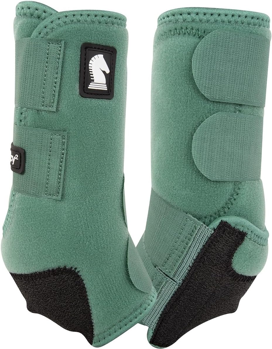 The dual pack of blue medium horse protective wraps showing the shock absorbing splint pad.