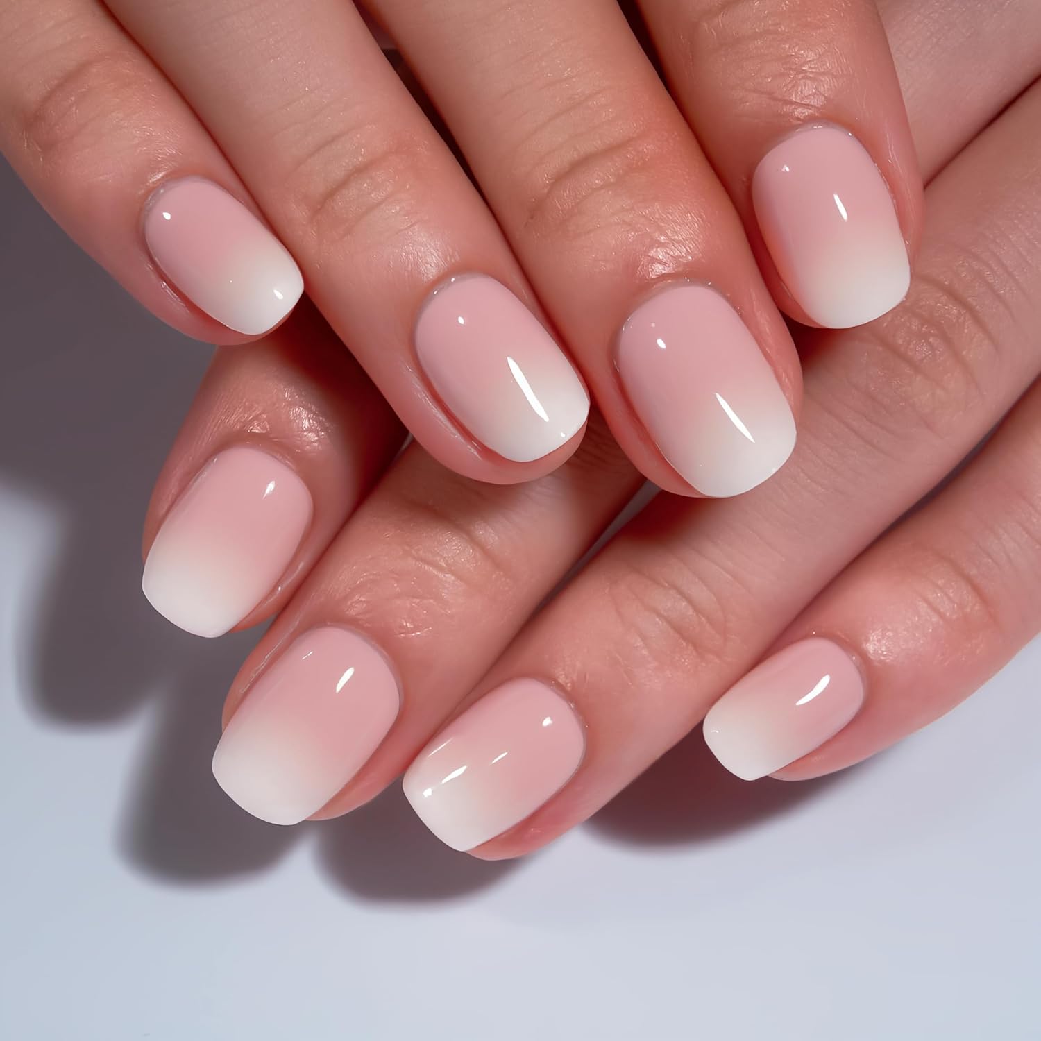 CurvLife Nude Ombre short square press on nails set front view