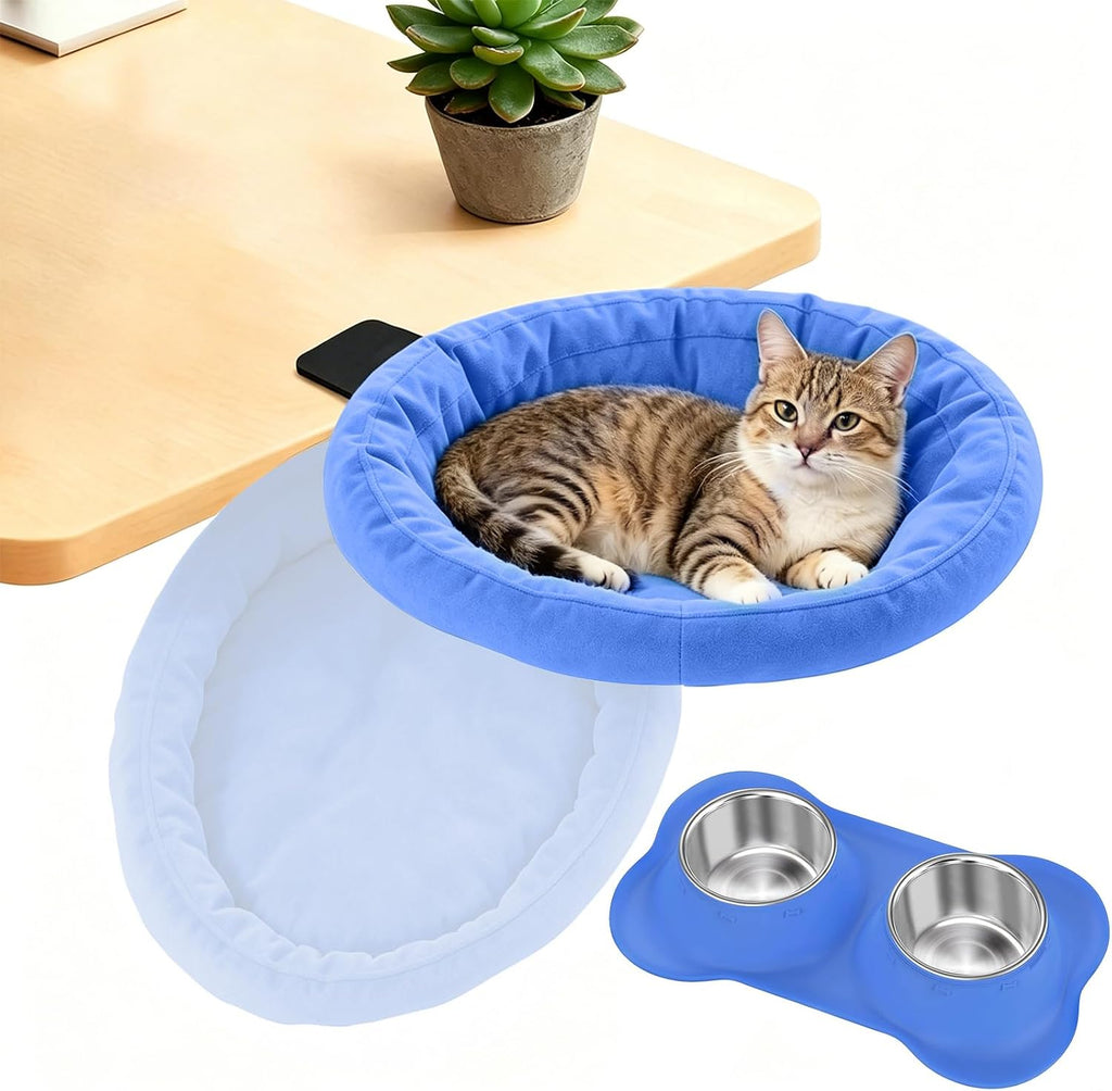 Pawaboo Cat Desk Bed, Sunken Cats Hammock with Steel Clamp Hold up to 40lbs, One-click Foldable Cat Side Table Beds with Soft Plush, Reversible & Washable Hanging Cats Bed for Game Office Home Desktop - Image 12