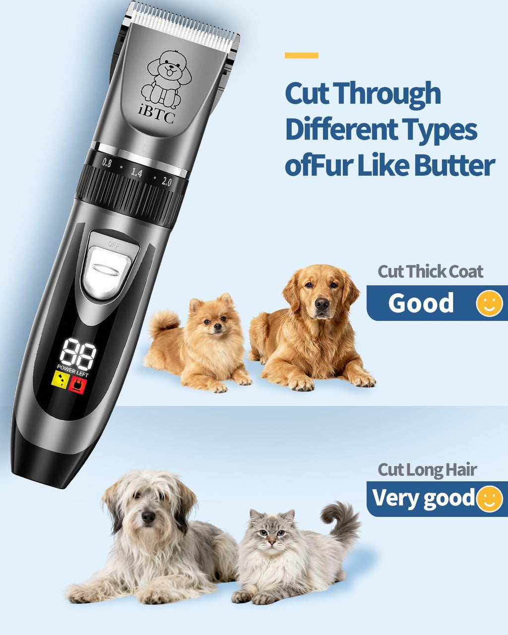 Close-up of the professional titanium ceramic blade assembly on the Starvokes quiet pet hair clipper.