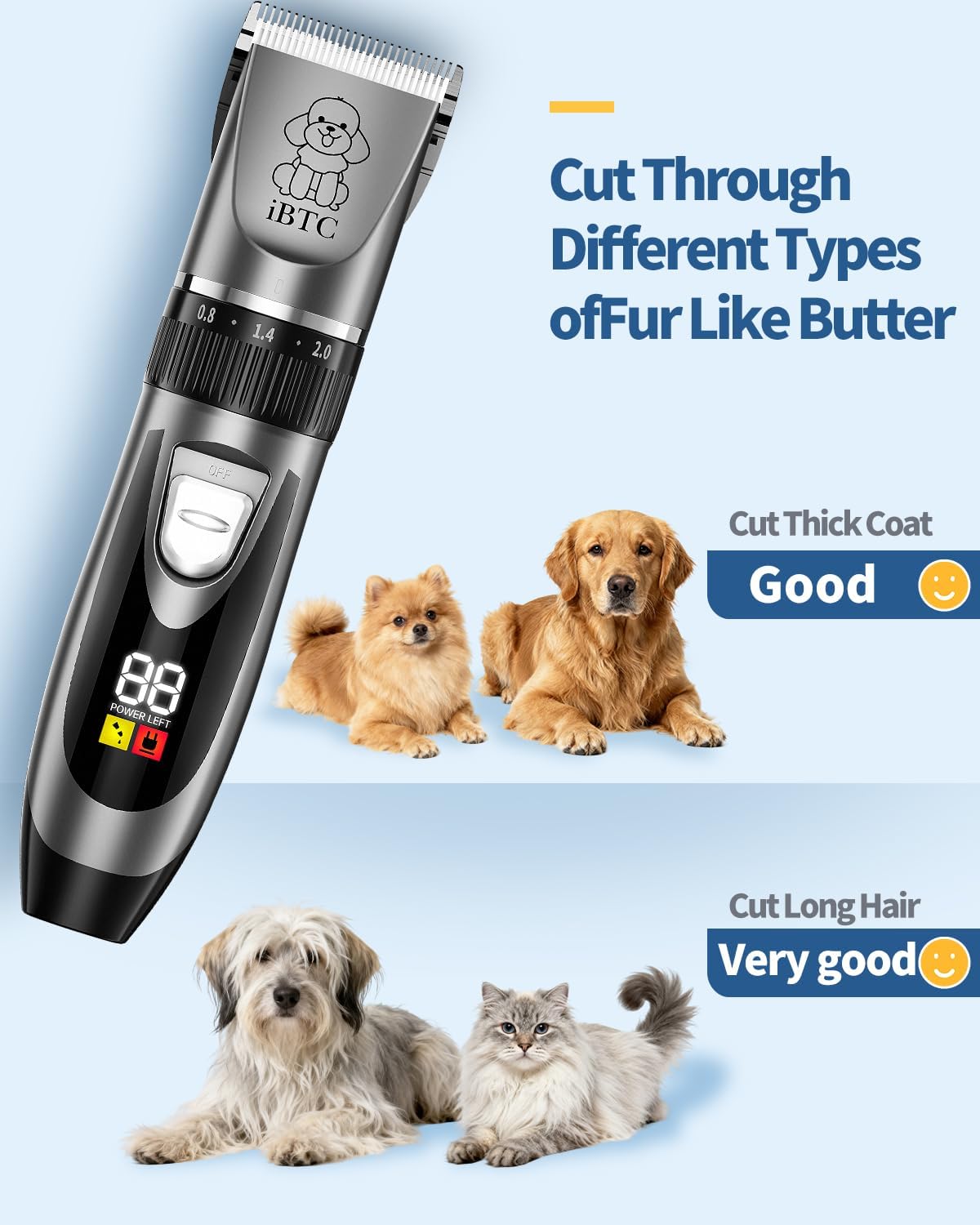 Close-up of the professional titanium ceramic blade assembly on the Starvokes quiet pet hair clipper.