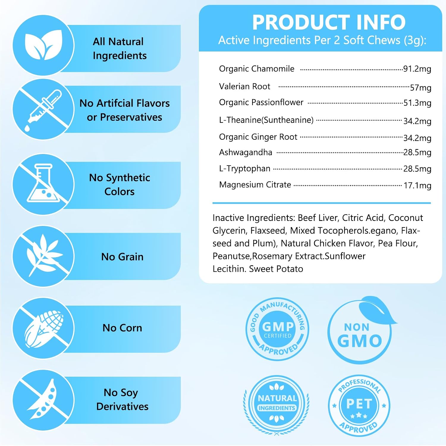 Coleaze cat calming chews imported from USA side label view with dosage guide