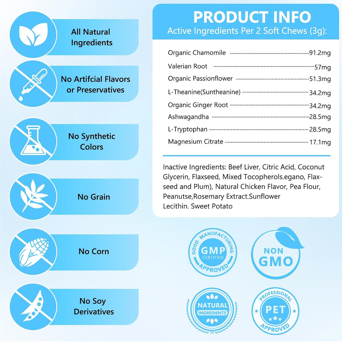 Coleaze cat calming chews imported from USA side label view with dosage guide