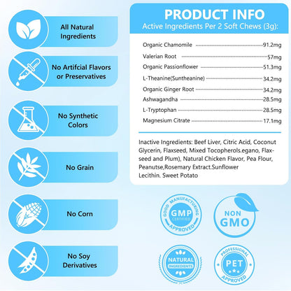 Coleaze cat calming chews imported from USA side label view with dosage guide