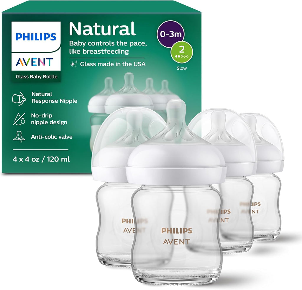 Philips Avent Natural Glass Baby Bottles 4 pack front view