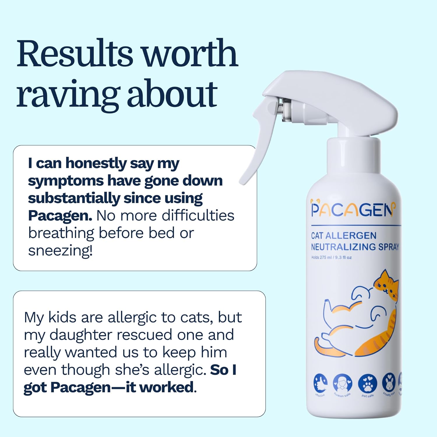 Pacagen bio-engineered allergen defense spray setup on a home tabletop.