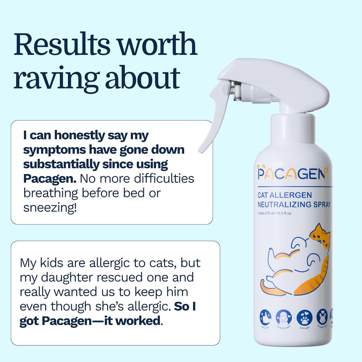 Pacagen bio-engineered allergen defense spray setup on a home tabletop.