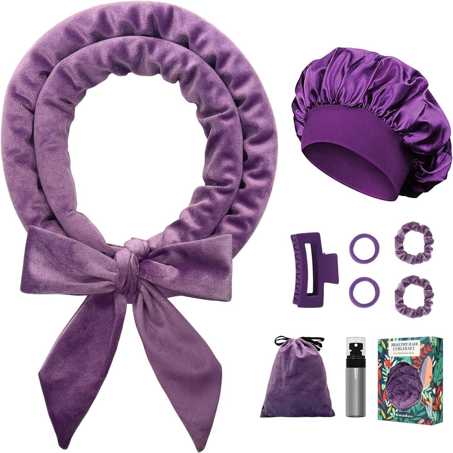 Gwabee No Heat Overnight Curls Headband front view of purple velvet curling rod