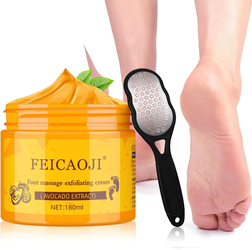 XIWEIOO Foot Callus Remover Gel Kit front view with avocado extract bottle and pedicure tools.