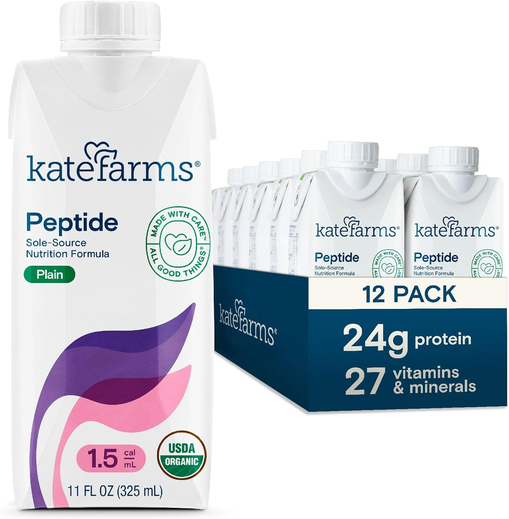 Kate Farms Adult Peptide 1.5 Plain 12 pack front view medical nutrition formula