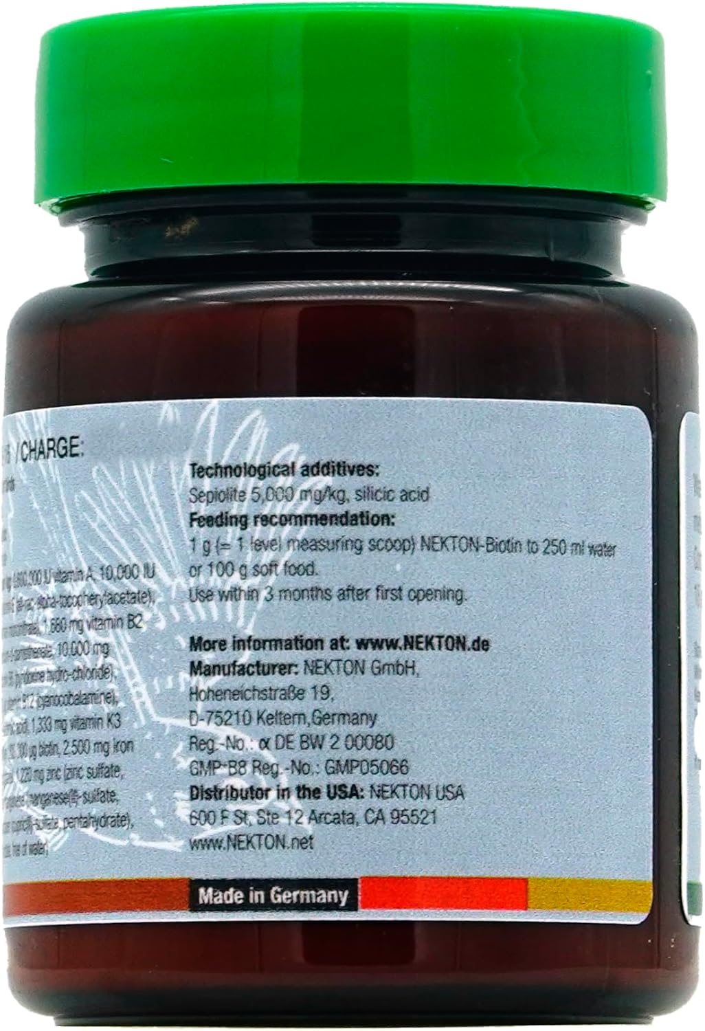 Side view of Nekton Bio 35g bottle showing ingredient list