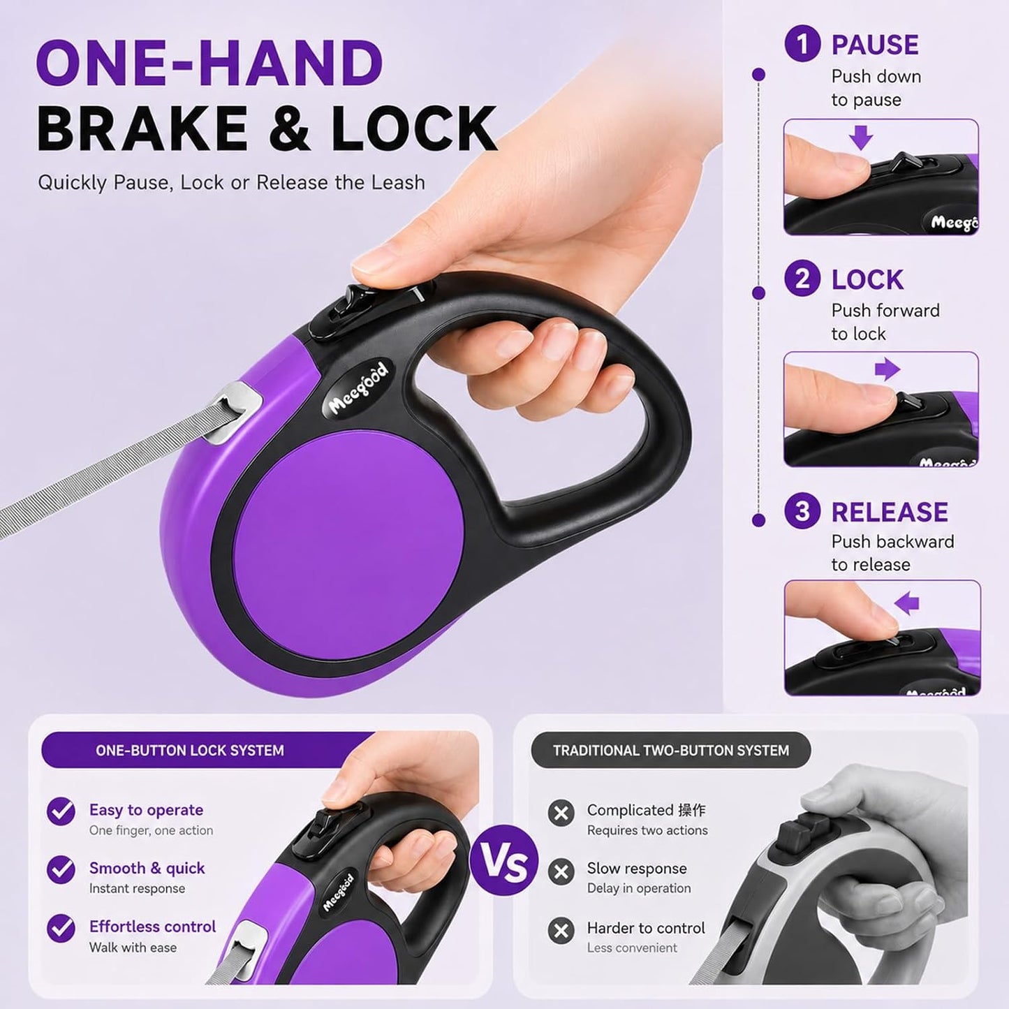 Side view of Meegood heavy duty dog leash casing