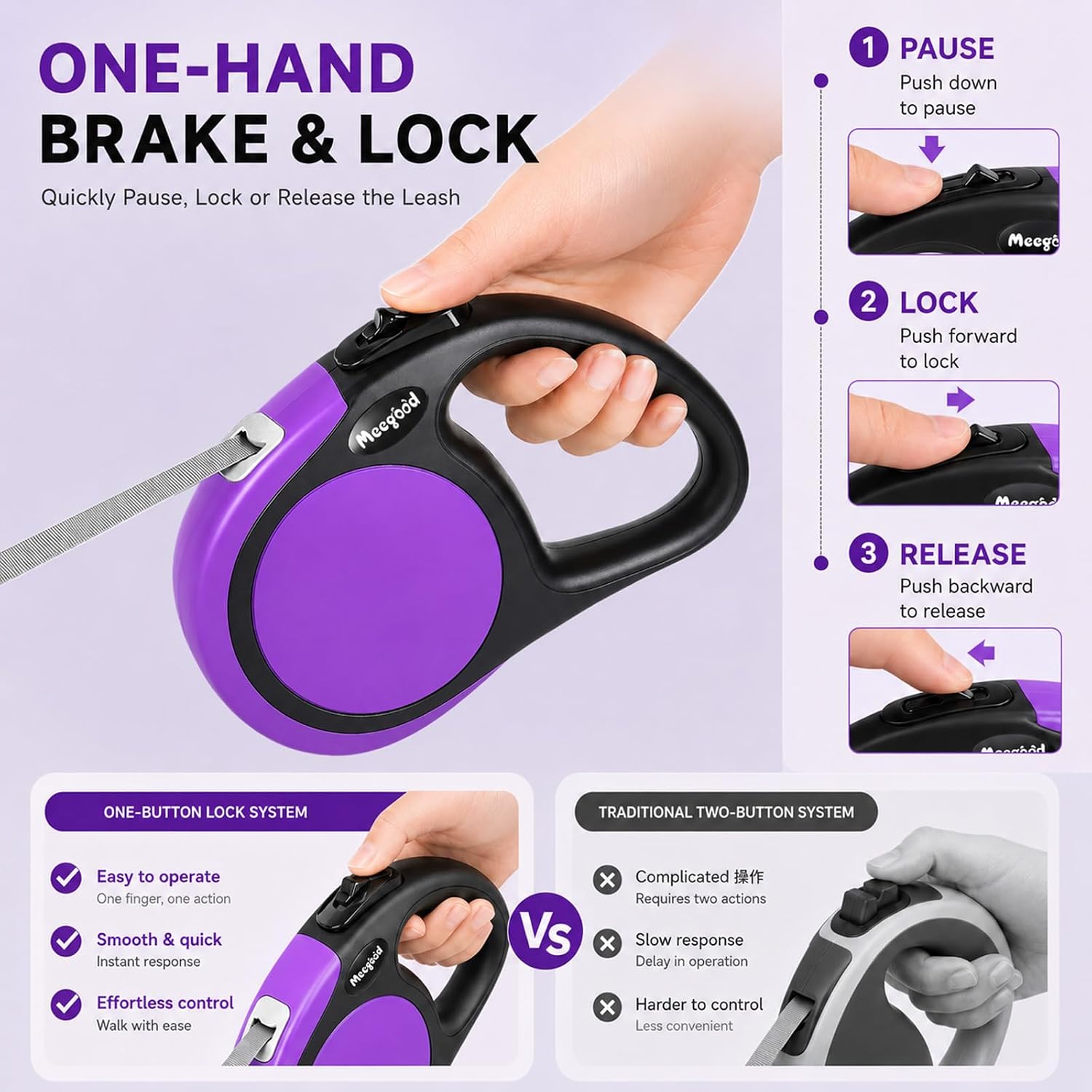 Side view of Meegood heavy duty dog leash casing