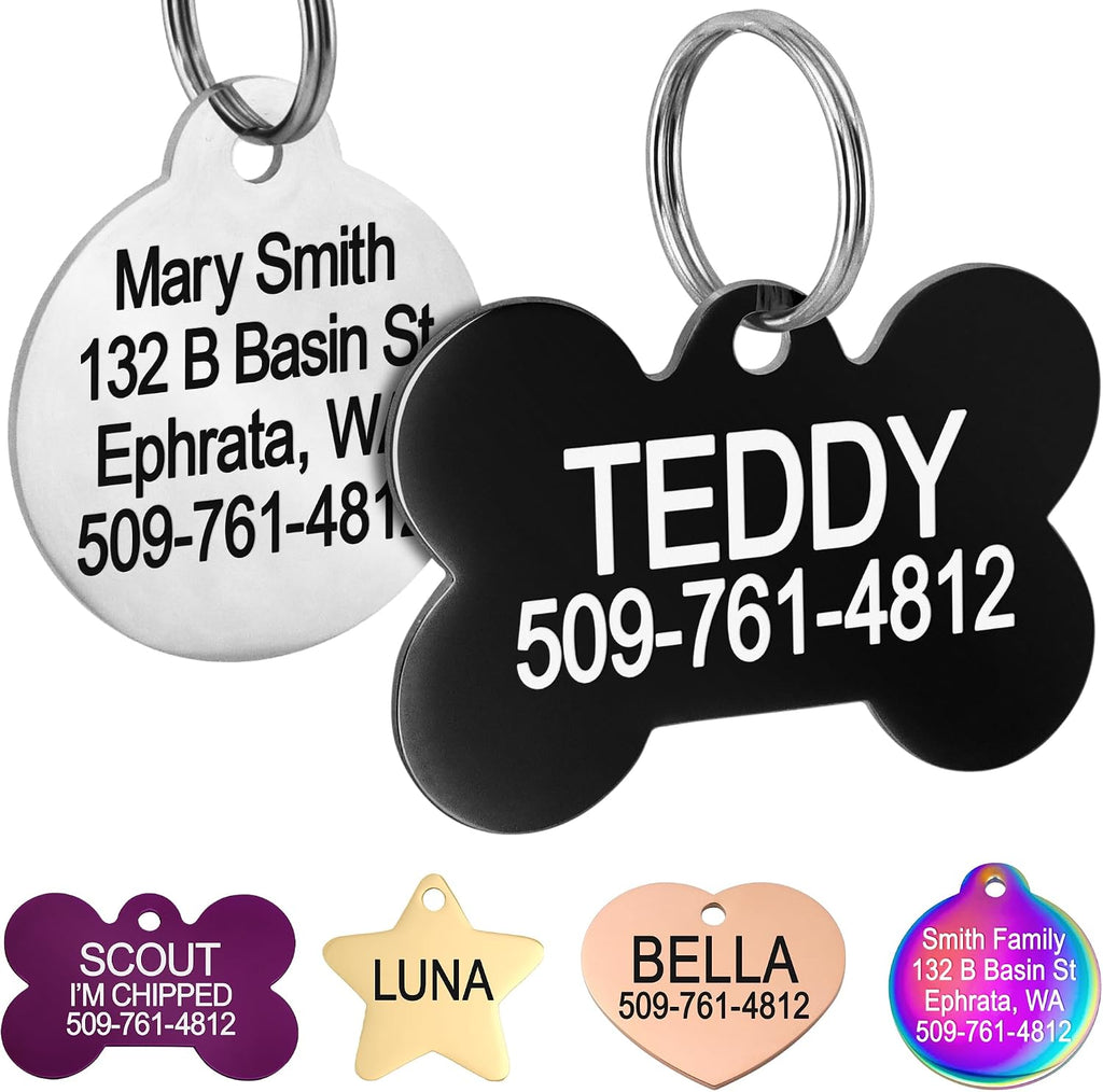 GoTags personalized stainless steel bow tie pet ID tag front view