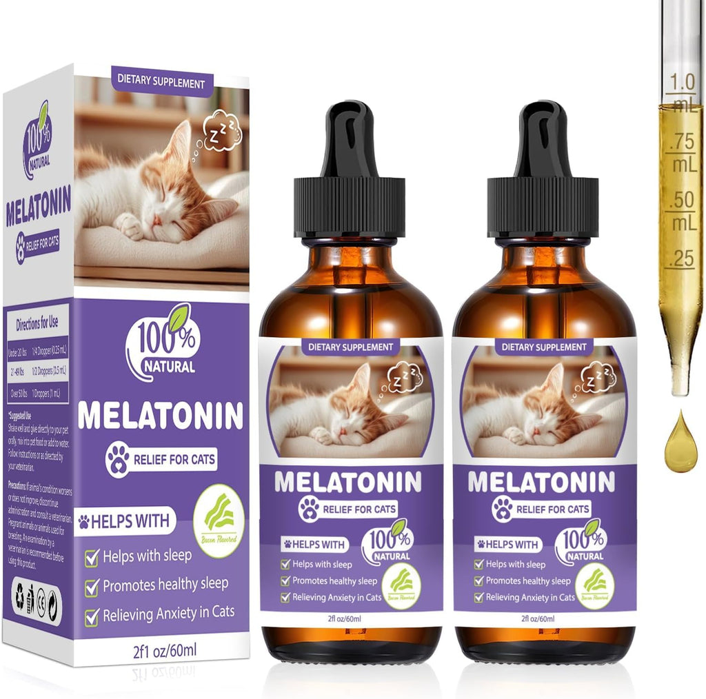 Eduzebra Cat Melatonin liquid drop bottle front view displaying bacon flavor label