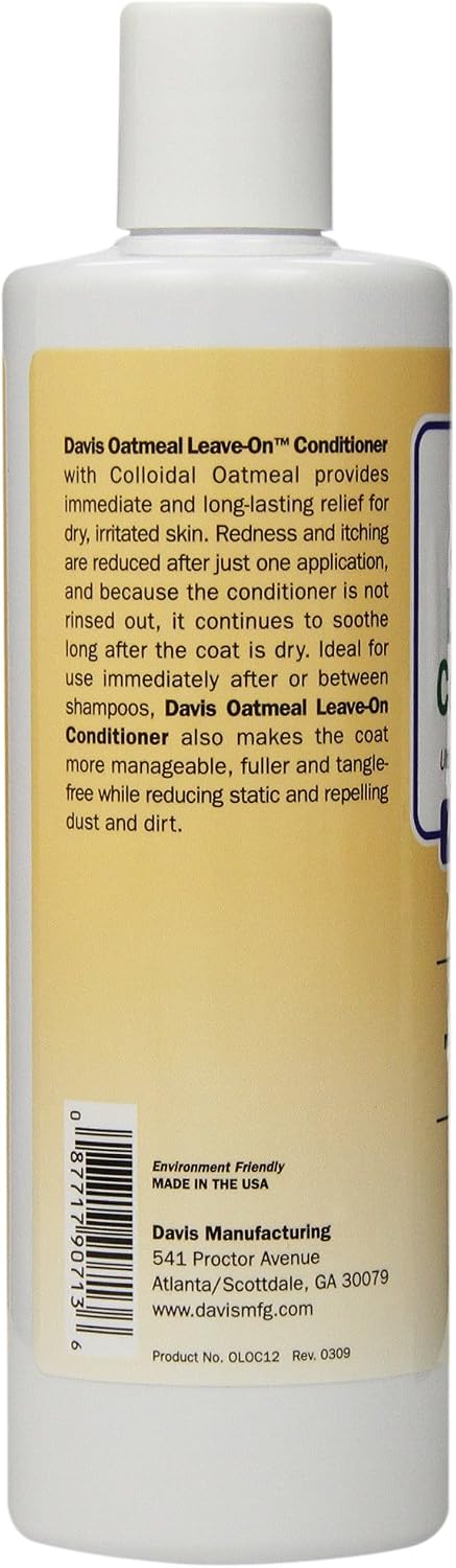 Davis oatmeal pet conditioner back label showing colloidal oatmeal ingredients