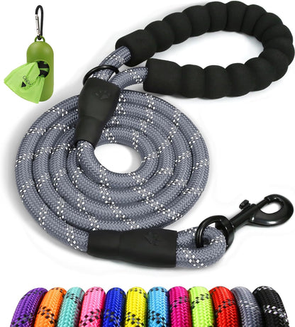 Taglory Rope Dog Leash 6 FT with Comfortable Padded Handle, Highly Reflective Threads Leash and Anti-Tangle Clip for Walking Medium Large Dogs, 1/2 inch, Black - Image 10