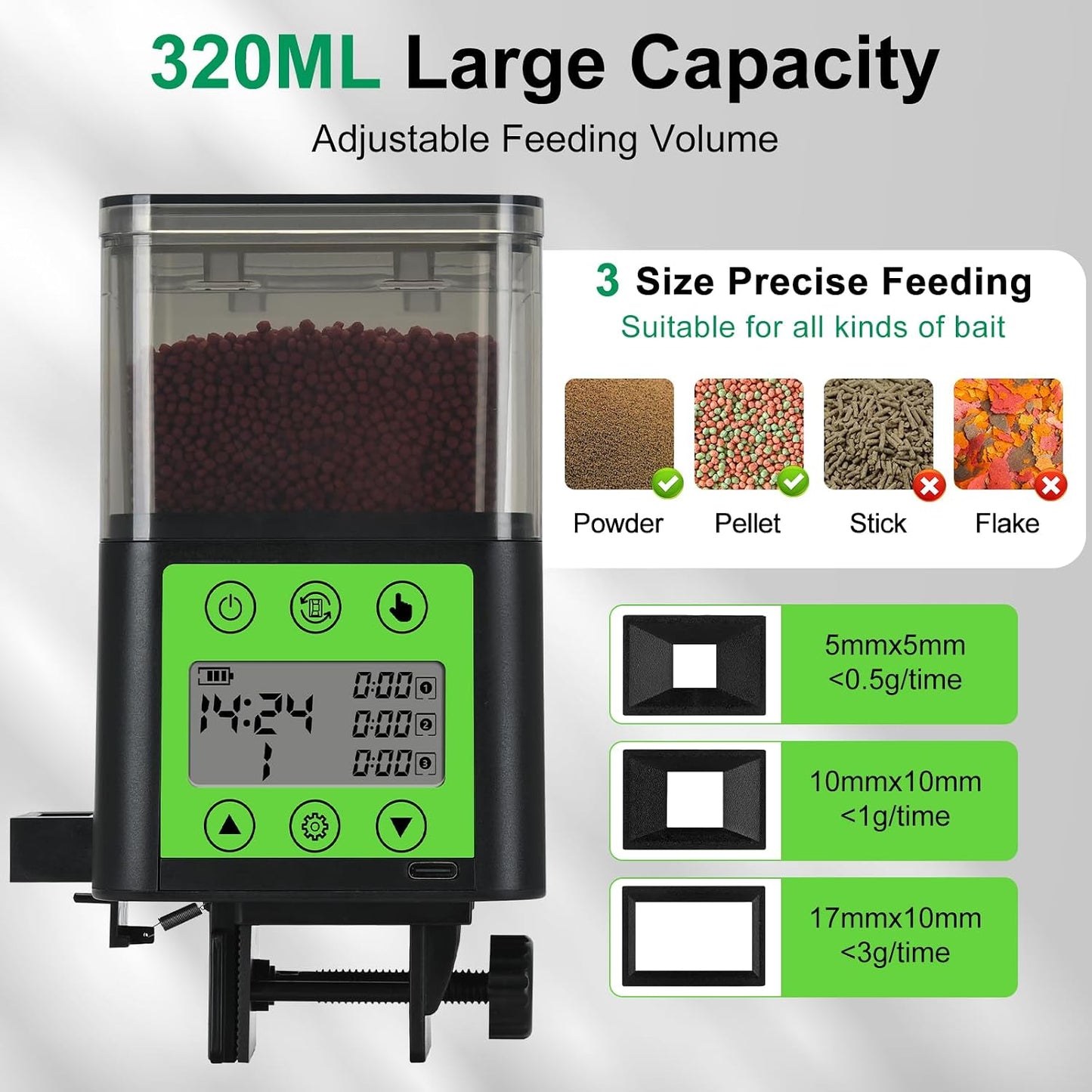 Lychee electric timer fish feeder mounted securely on an open glass aquarium tank.