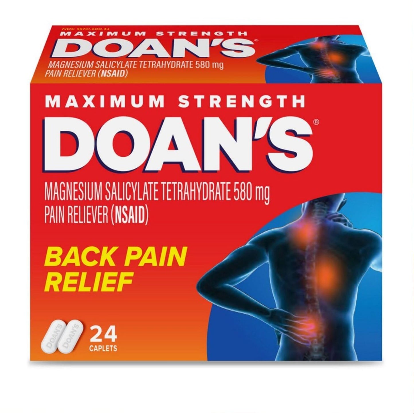 Doans Extra Strength Pain Reliever 24 count pack of 4 front view showing packaging details