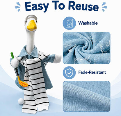 DISGIVO patio goose outfit kit spread out to illustrate all six pieces included in the imported novelty set.