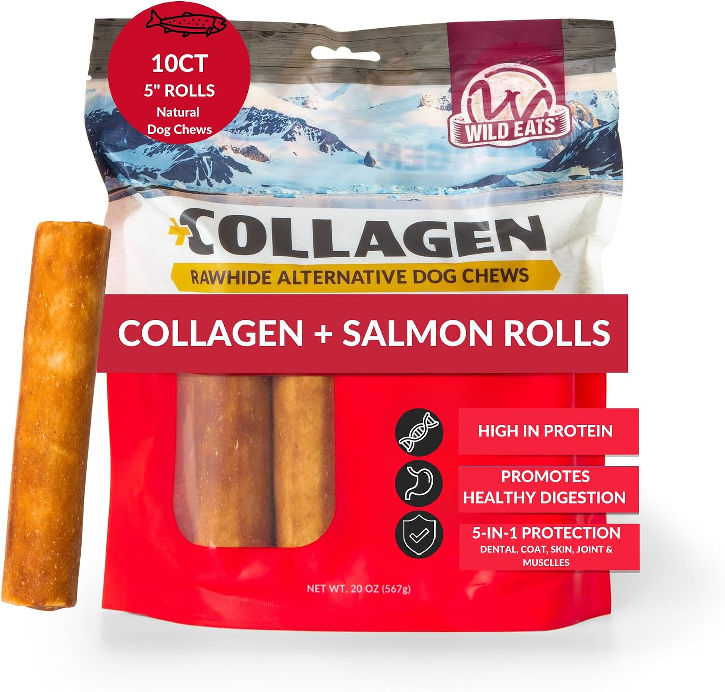 Wild Eats Salmon Collagen Sticks for Dogs (75 Pack, 0.6 cm Wide) Long Lasting Dog Chews No Hide Dog Treat Bully Stick Alternative, Rawhide Free, Grain Free, High Protein - Image 10
