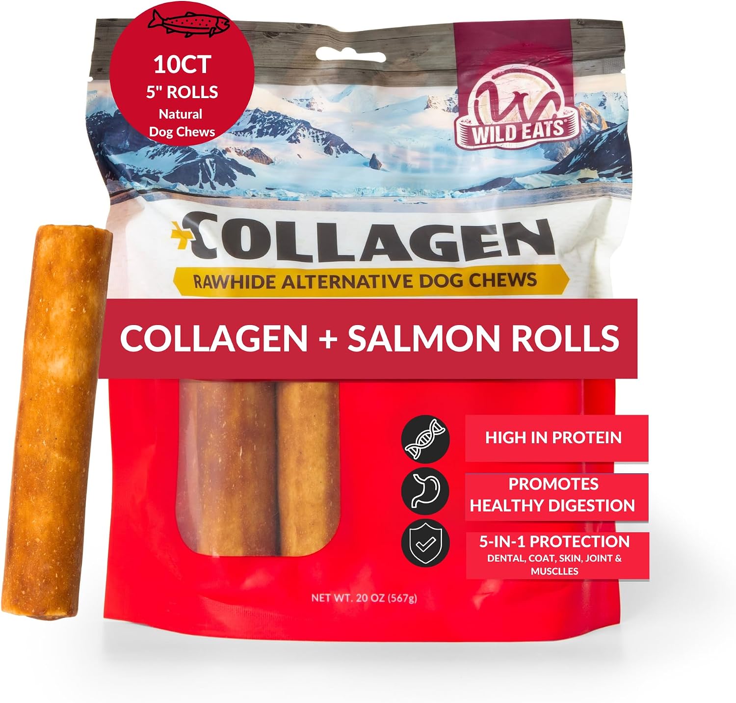 Wild Eats Salmon Collagen Sticks for Dogs (75 Pack, 0.6 cm Wide) Long Lasting Dog Chews No Hide Dog Treat Bully Stick Alternative, Rawhide Free, Grain Free, High Protein - Image 10