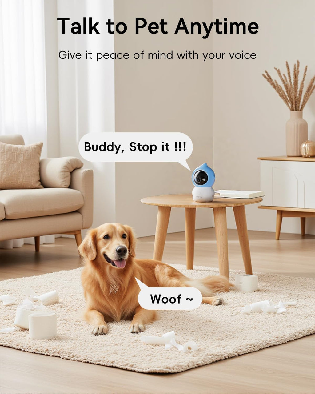 ZUMIMALL pet surveillance camera showcasing its sleek white modern design profile