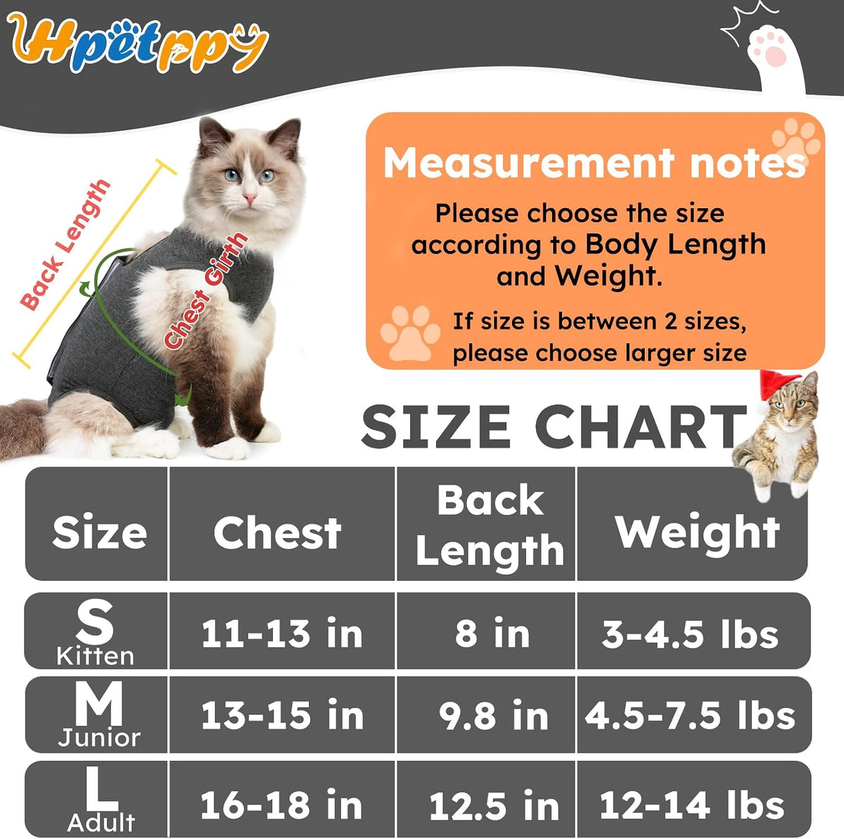 Cat wearing Hpetppy breathable surgical bodysuit side view