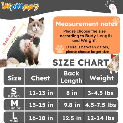 Cat wearing Hpetppy breathable surgical bodysuit side view