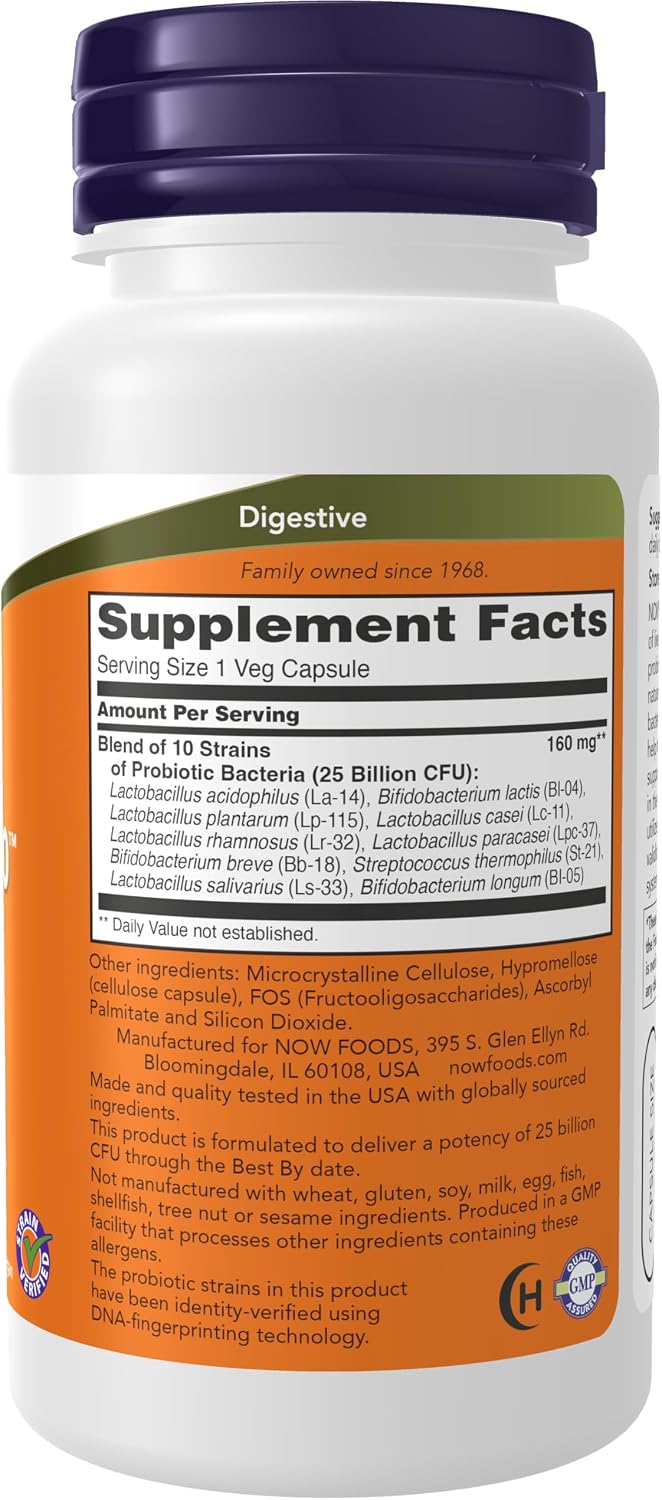 Now Foods Probiotic-10 supplement facts and ingredients label