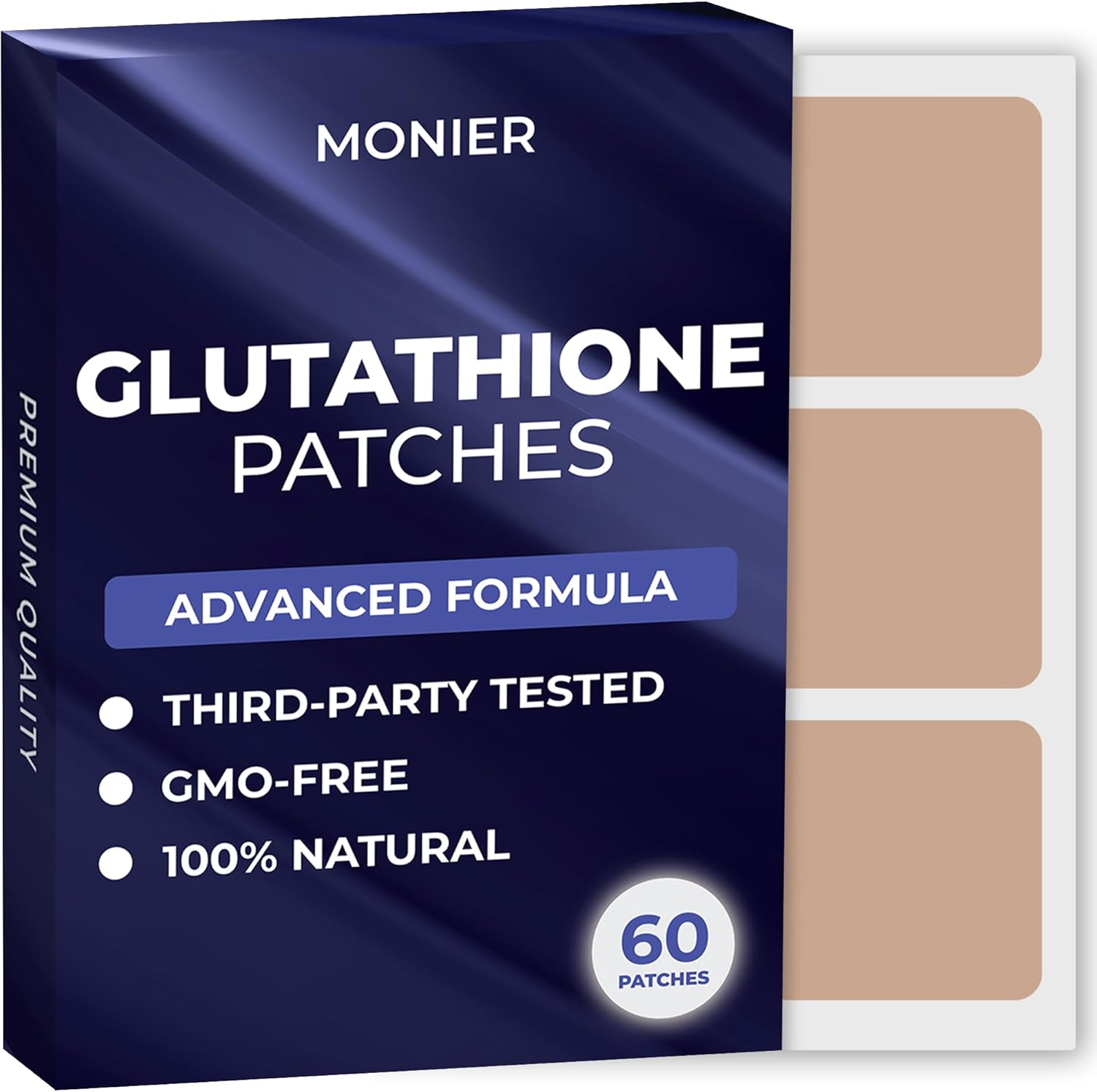 MONIER Glutathione Patches 60 count front view packaging for antioxidant support.