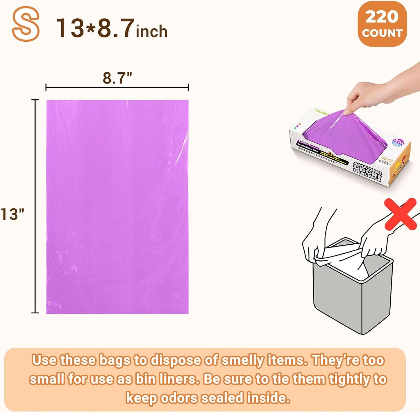 Covfresh small pet waste disposal bags being pulled from box