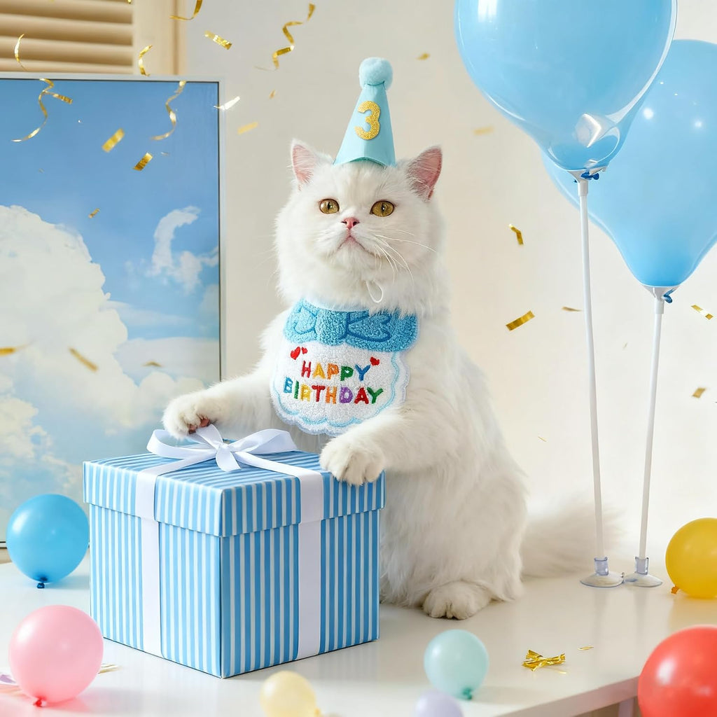 Adjustable birthday bandana for cats and kittens