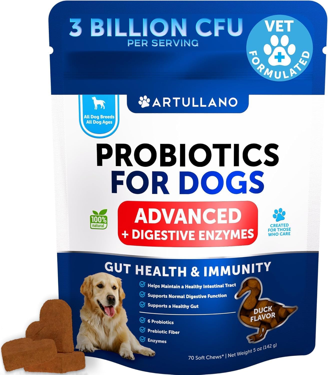 Artullano veterinarian formulated dog probiotic container showing safety seal
