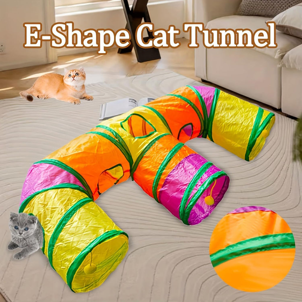 JoneRise collapsible cat tunnel folded flat showing portability and storage straps.
