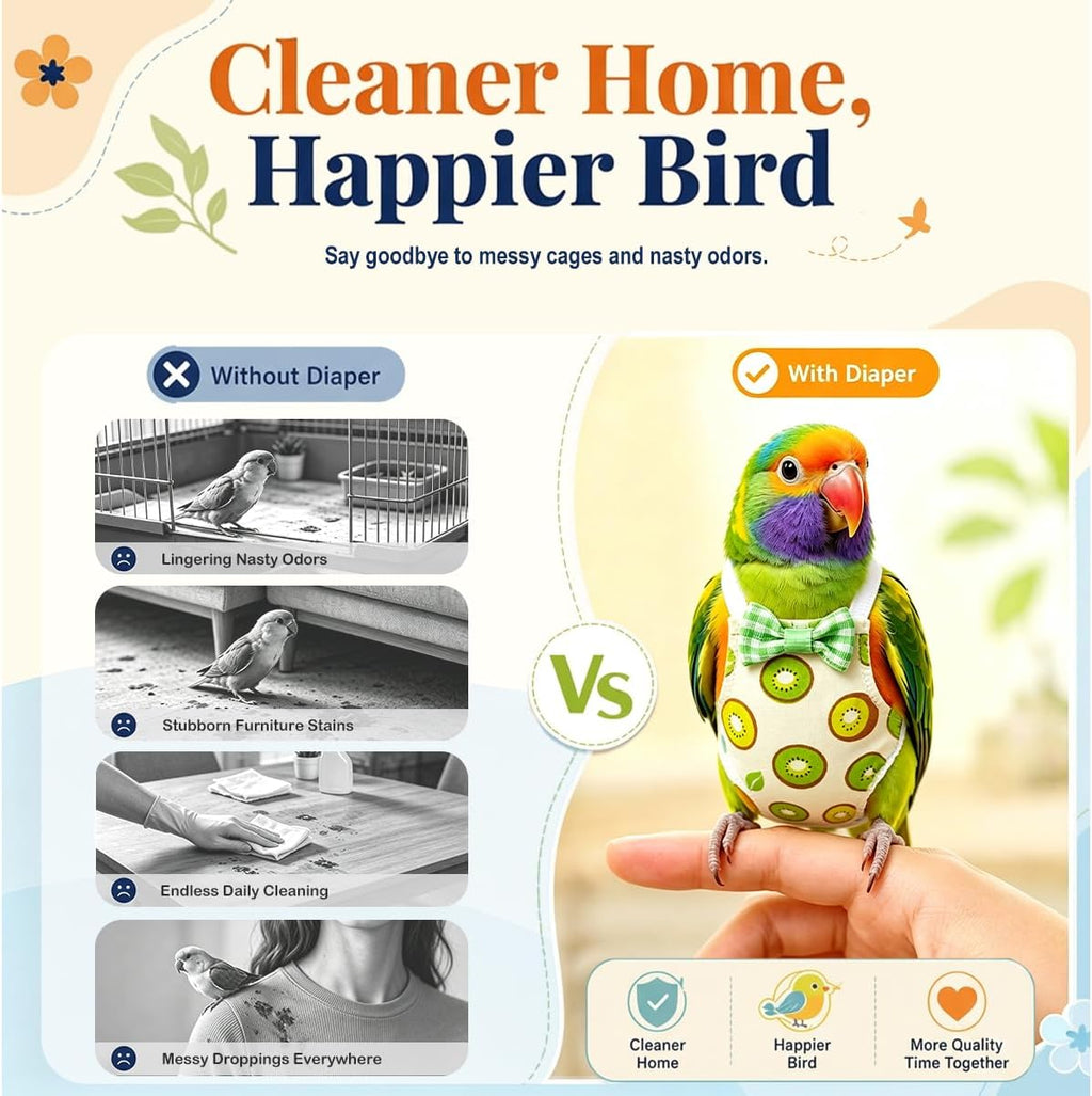 3 Pcs Reusable Bird Diaper Flight Suit with Leash Diaper Pads (Mix) - Image 3