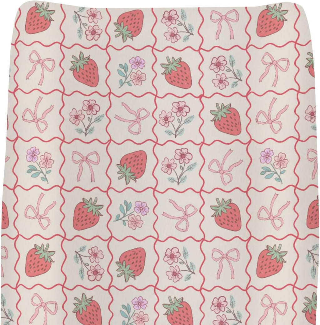 ZoUbqchY Boho Strawberry Baby Changing Pad Cover front view