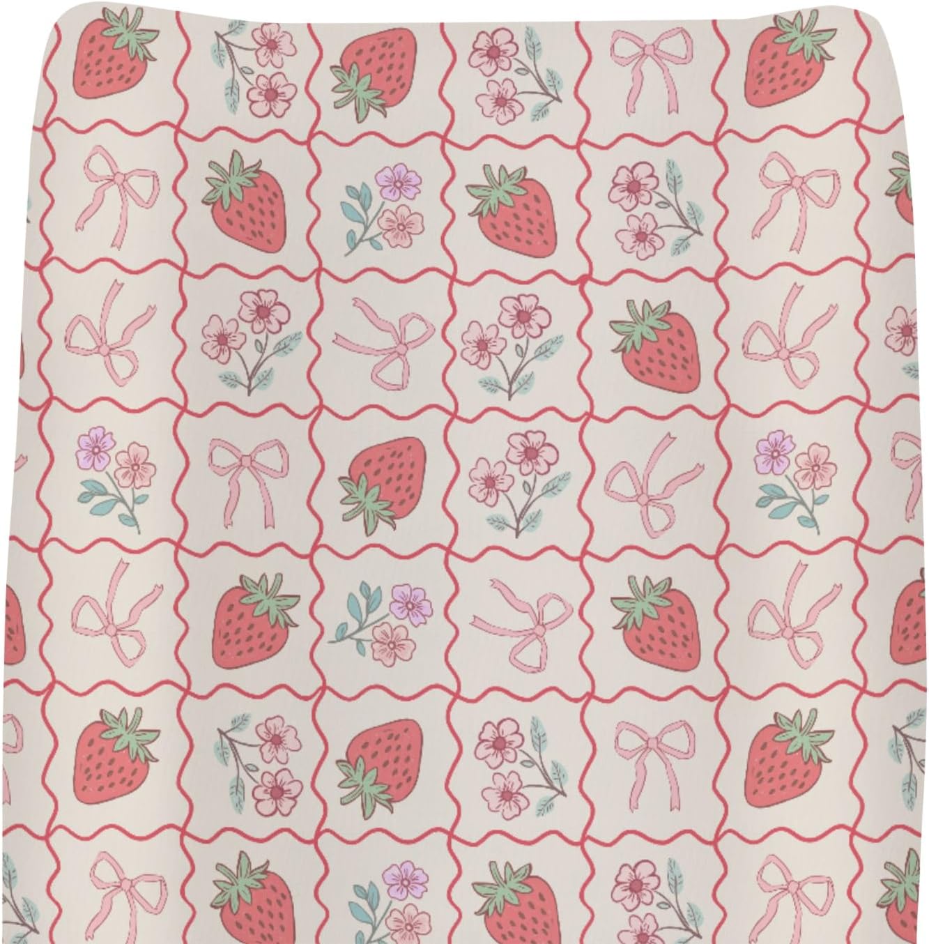 ZoUbqchY boho strawberry and pink bow baby changing pad cover top view