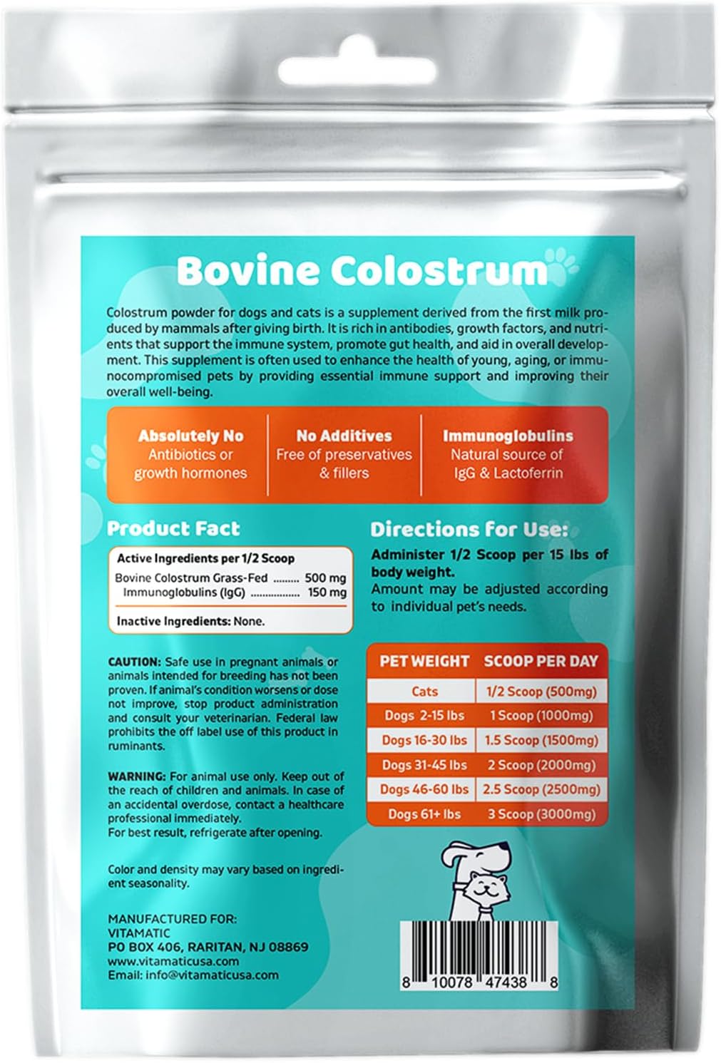 Grass fed cow colostrum powder for pet seasonal allergy relief