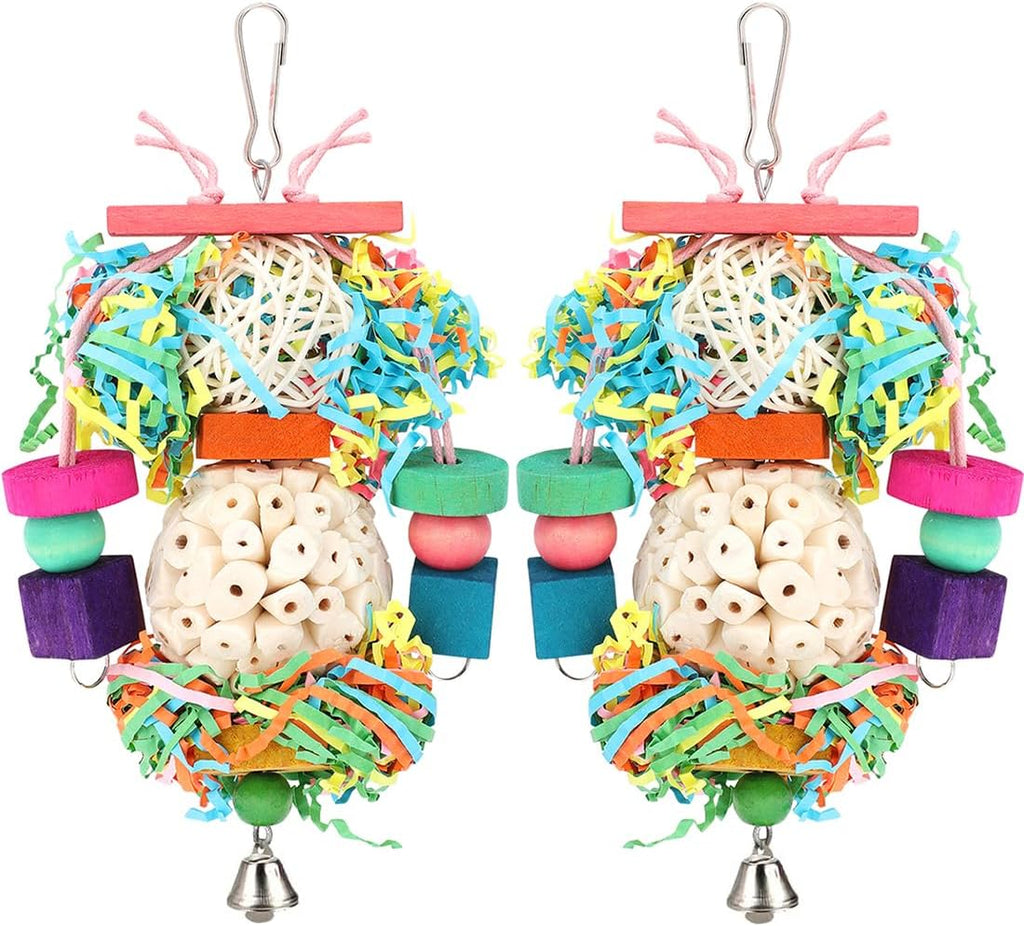 Details of colorful non-toxic wooden blocks on hanging bird toy