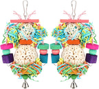 Details of colorful non-toxic wooden blocks on hanging bird toy