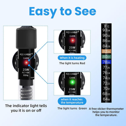 Close up of Aquaneat preset heater heating status light