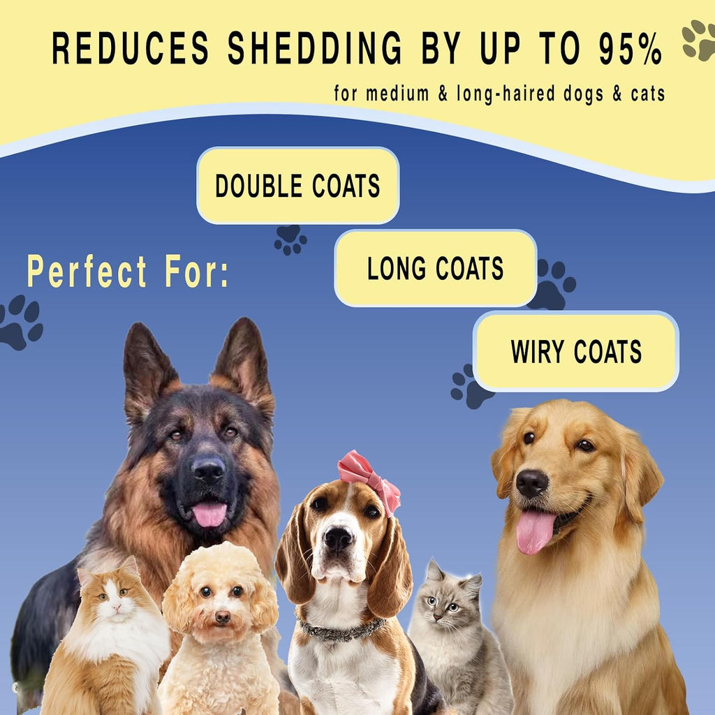 Pet deshedding tool showing the seventeen teeth side for clearing loose cat undercoat