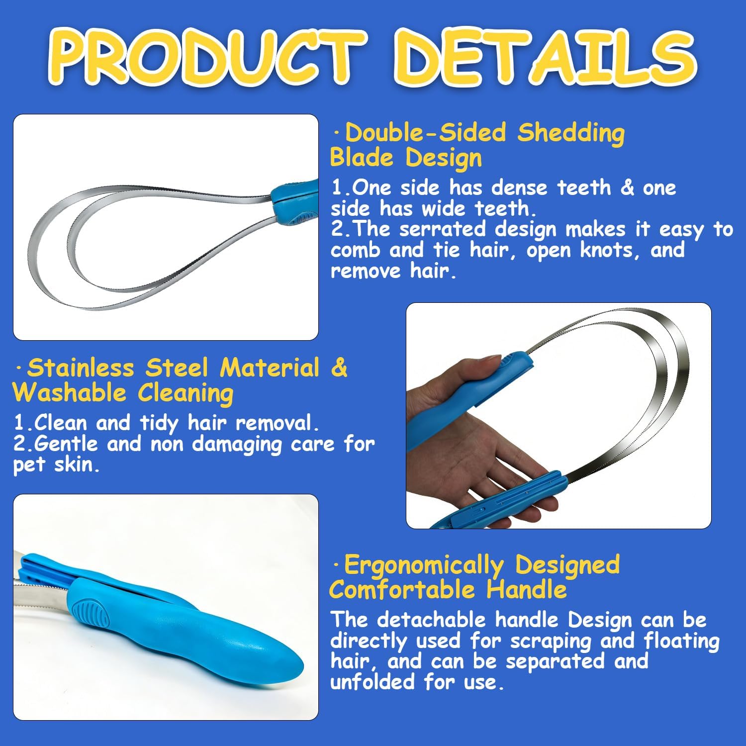 Youven stainless steel grooming tool pulled apart for large area use
