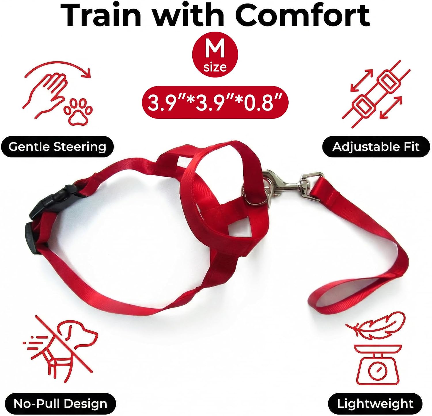 Zevey no pull pet training halter showing durable metal leash ring attachment.
