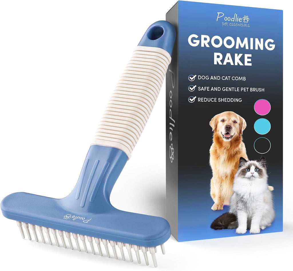 POODLIE Poodle Pet Dog Grooming Rake| Dematting Tool with Stainless Steel Shedding Comb for Pets | 2 Rows of Pins Gently Remove Loose or Tangled Hair from Undercoat | Purple Handle - Image 11