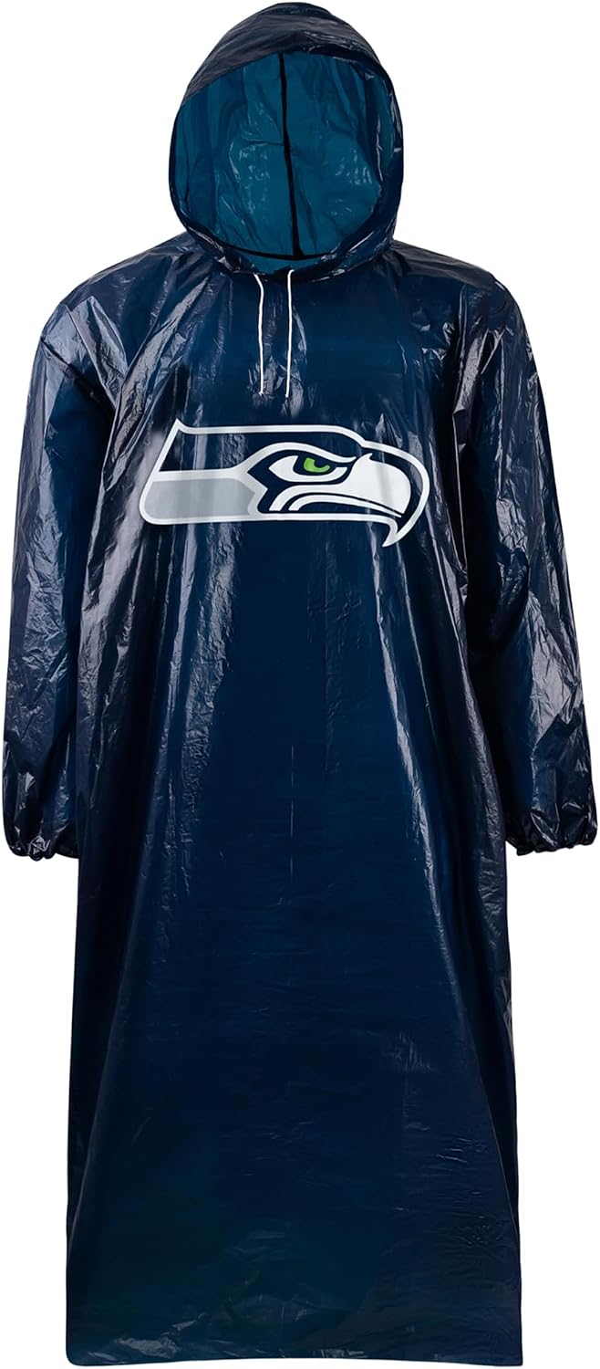 NFL Waterproof Rain Poncho for Adults, Sporty, Elastic Sleeves and Drawstring Hood, Unisex Rain Coat - Image 11