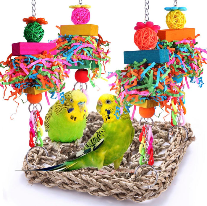 Parakeet Toys Bird Toys Conure Toys Birdcage Stands Bird Foraging Wall Seagrass Woven Hammock Swing Mat for Lovebirds,Cockatiel,Budgie and Other Small to Middle Birds - Image 1