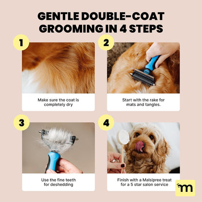 MalsiPree Dog Brush for Shedding - Large, Blue, 2-in-1 - Deshedding Dog Grooming Brush & Undercoat Rake with Dematting Comb for medium to Large Double Coated - Image 9